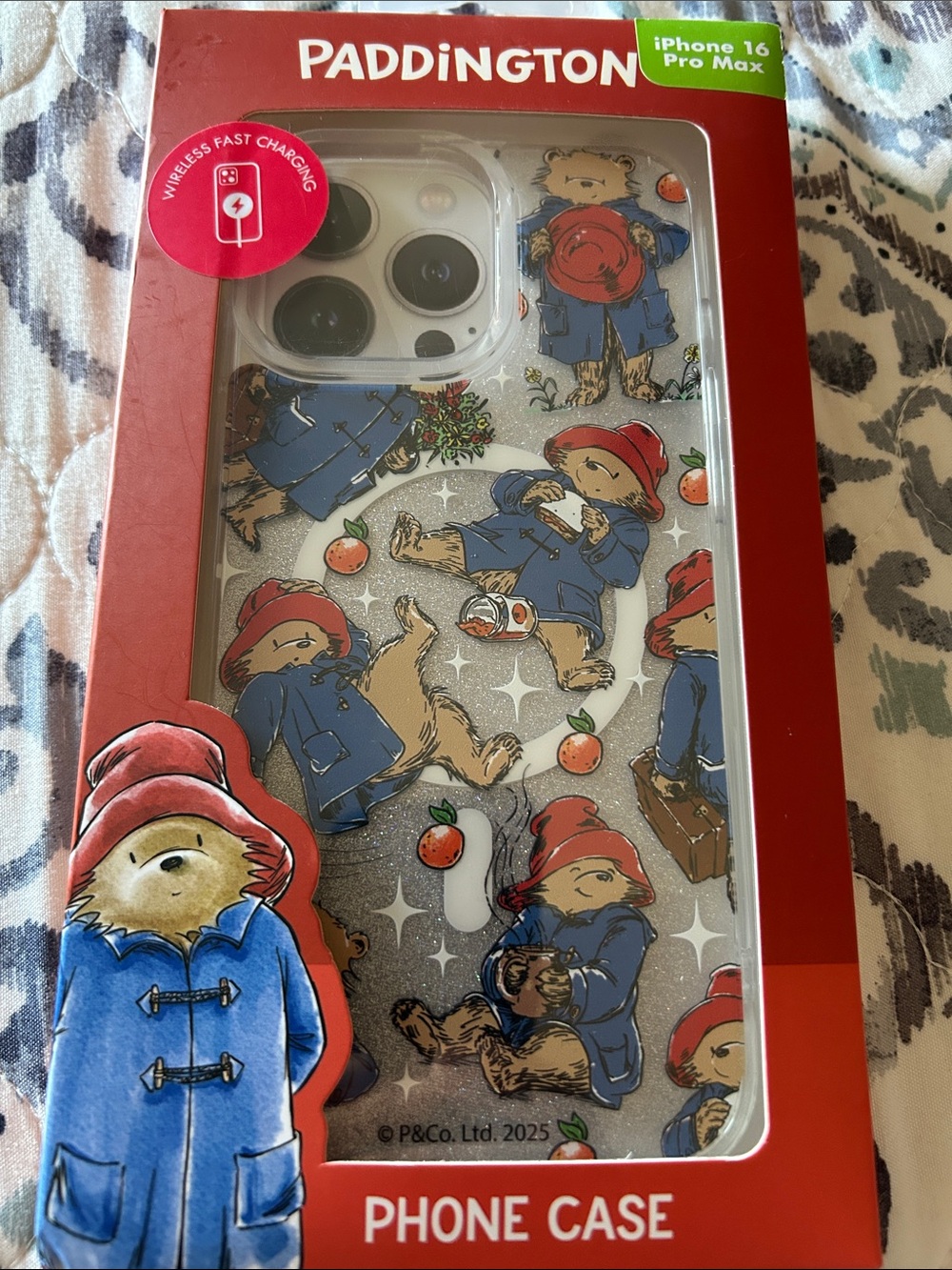 Paddington iPhone 16 Pro Max Clear Case with Red & Blue Paddington Bear Design